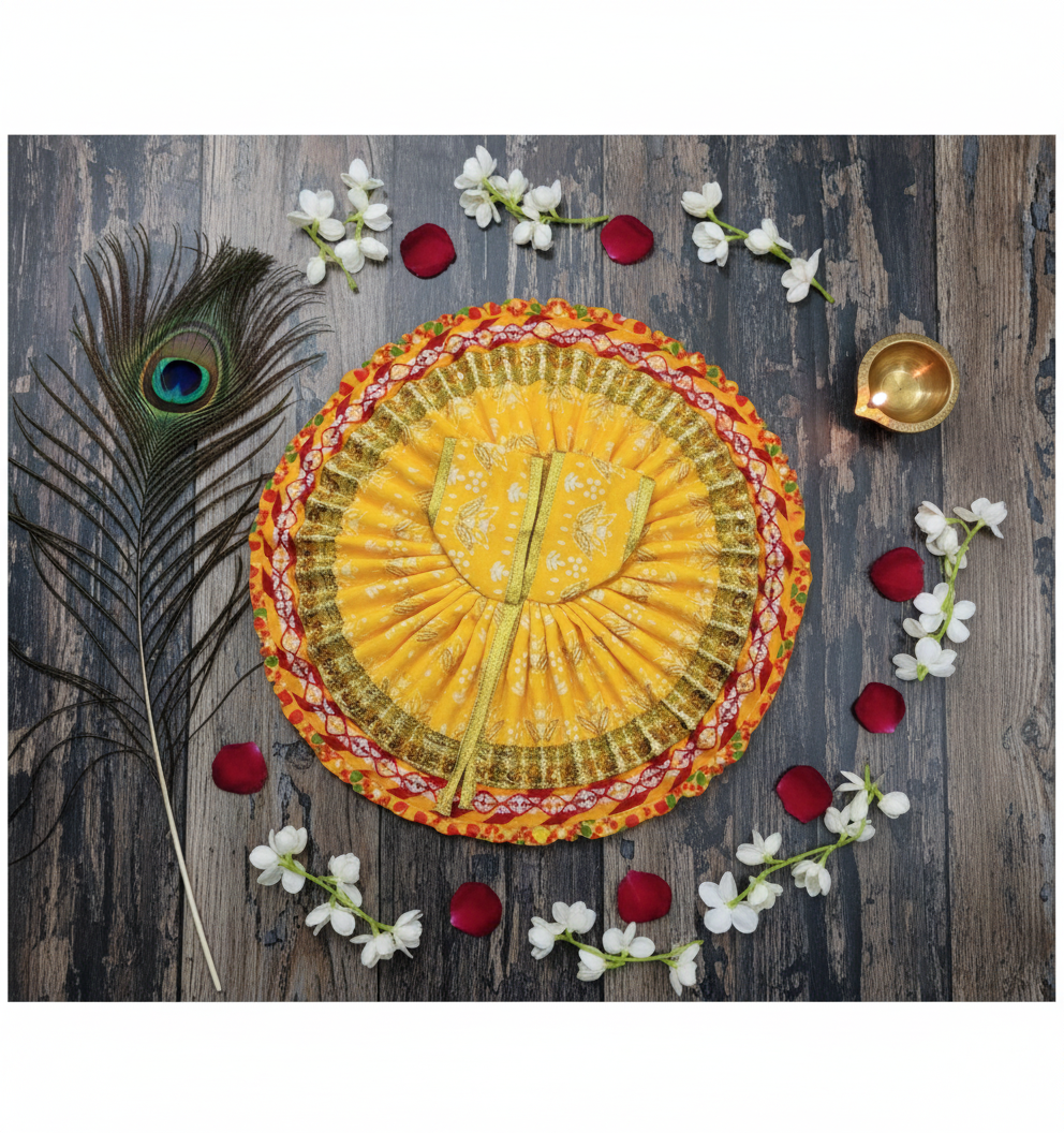 Yugalkishor Shringar Radiant Yellow Silk Poshak with Zari Work - Image 3