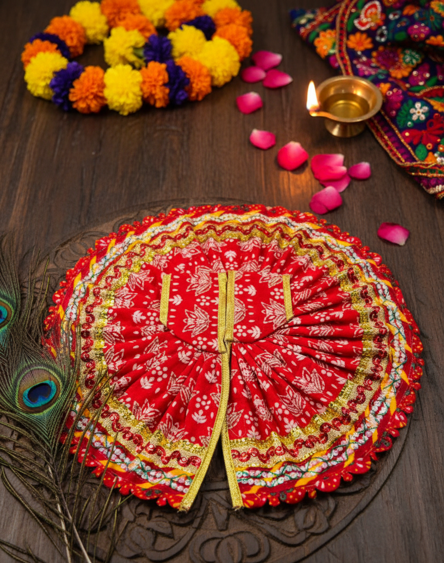 Yugalkishor Shringar Premium Red Block-Print Poshak - Image 2