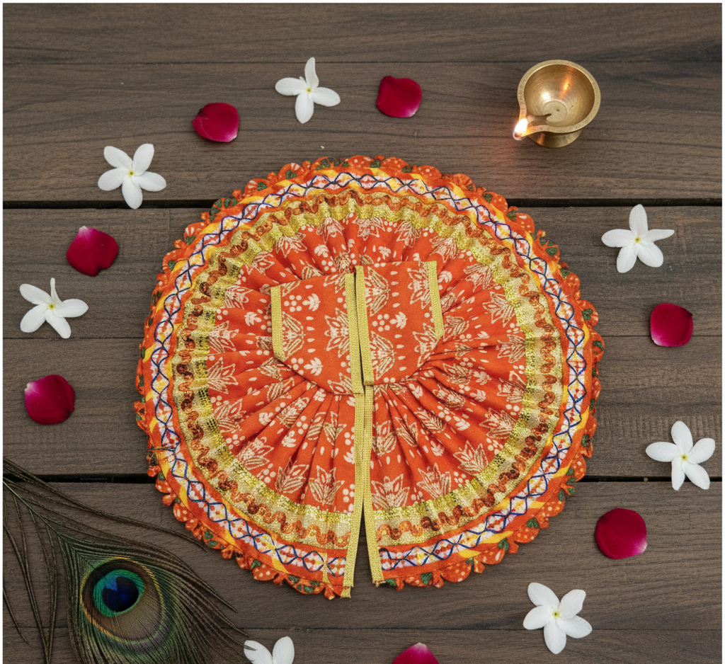 Yugalkishor Shringar Festive Orange Zari-Lace Poshak - Image 3