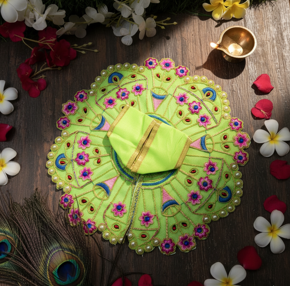 Yugalkishor Shringar Nitya Shringar Light Green Floral Poshak - Image 2
