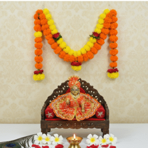 Yugalkishor Shringar Festive Orange Zari-Lace Poshak