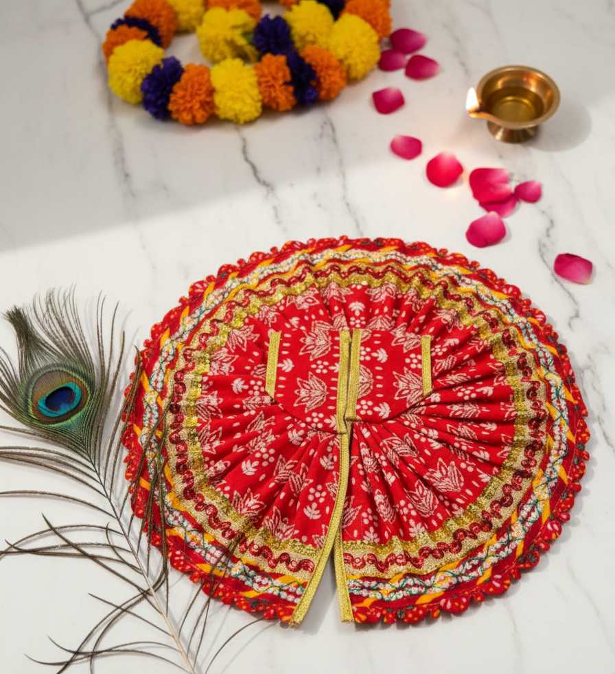 Yugalkishor Shringar Premium Red Block-Print Poshak - Image 3