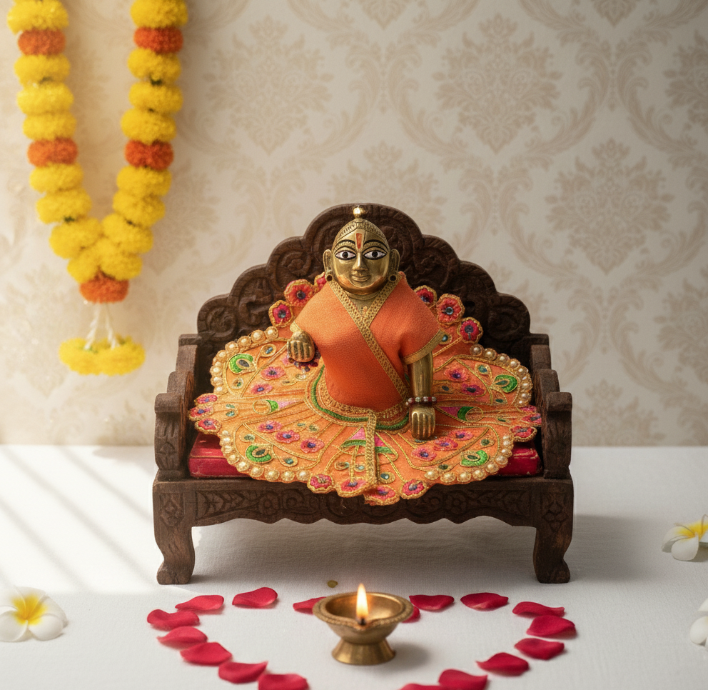 Yugalkishor Shringar Lightweight Peach Bloom Deity Dress