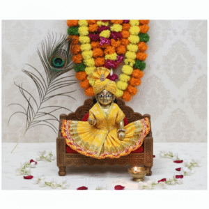 Yugalkishor Shringar Radiant Yellow Silk Poshak with Zari Work