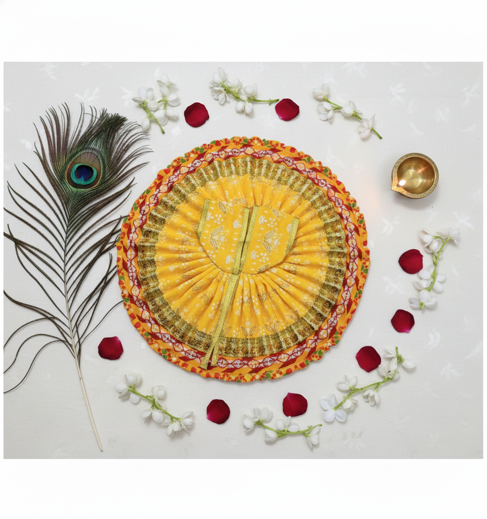 Yugalkishor Shringar Radiant Yellow Silk Poshak with Zari Work - Image 2