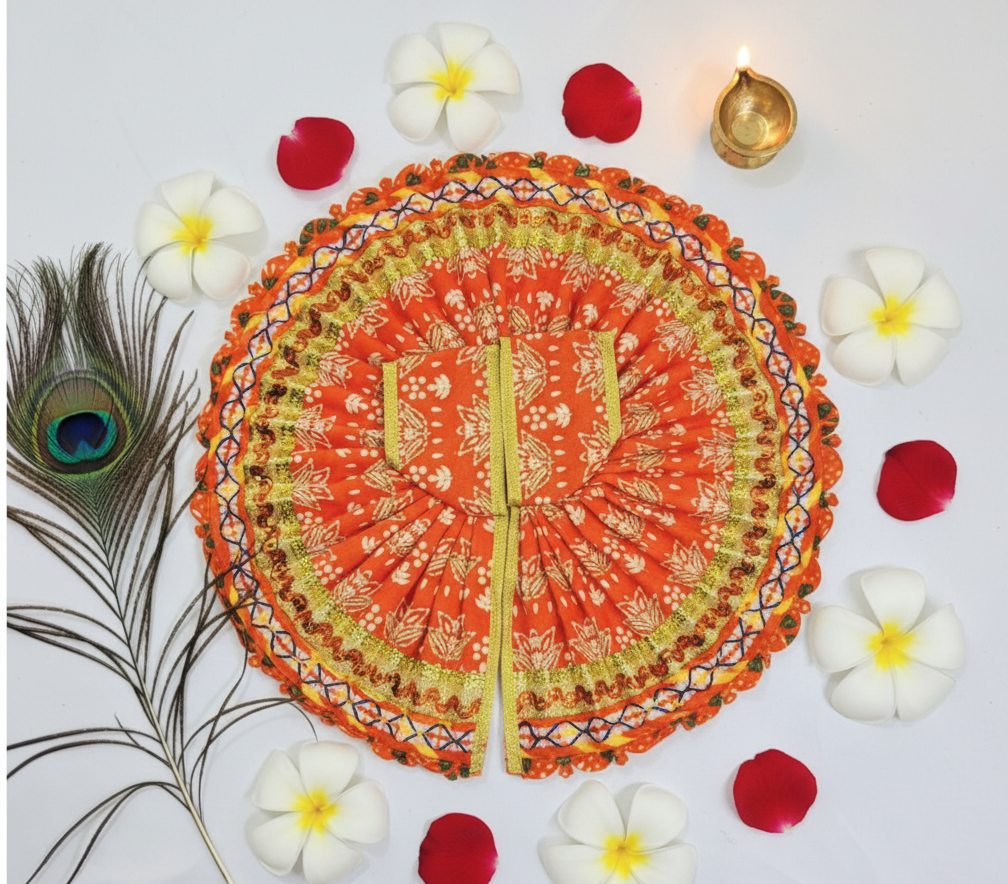 Yugalkishor Shringar Festive Orange Zari-Lace Poshak - Image 2