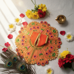 Yugalkishor Shringar Lightweight Peach Bloom Deity Dress