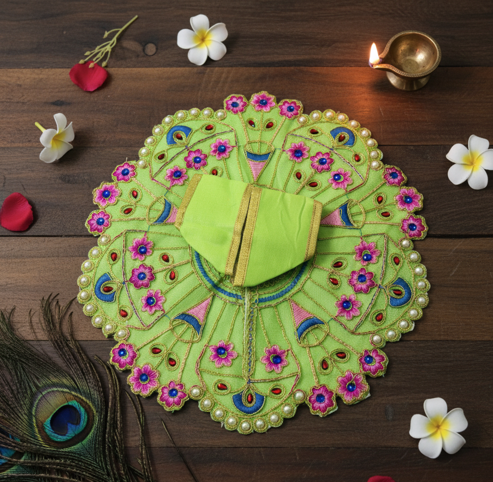 Yugalkishor Shringar Nitya Shringar Light Green Floral Poshak - Image 3
