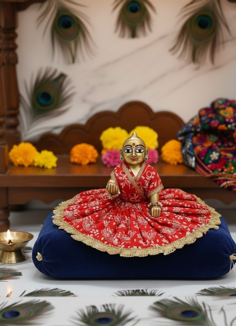 Yugalkishor Shringar Premium Red Block-Print Poshak