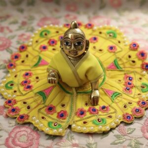 Yugalkishor Shringar Comfort Yellow Daily Seva Poshak with Pearl Trim (Clear and directly emphasizes comfort and daily use.)