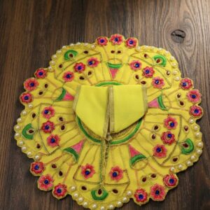 Yugalkishor Shringar Comfort Yellow Daily Seva Poshak with Pearl Trim (Clear and directly emphasizes comfort and daily use.)