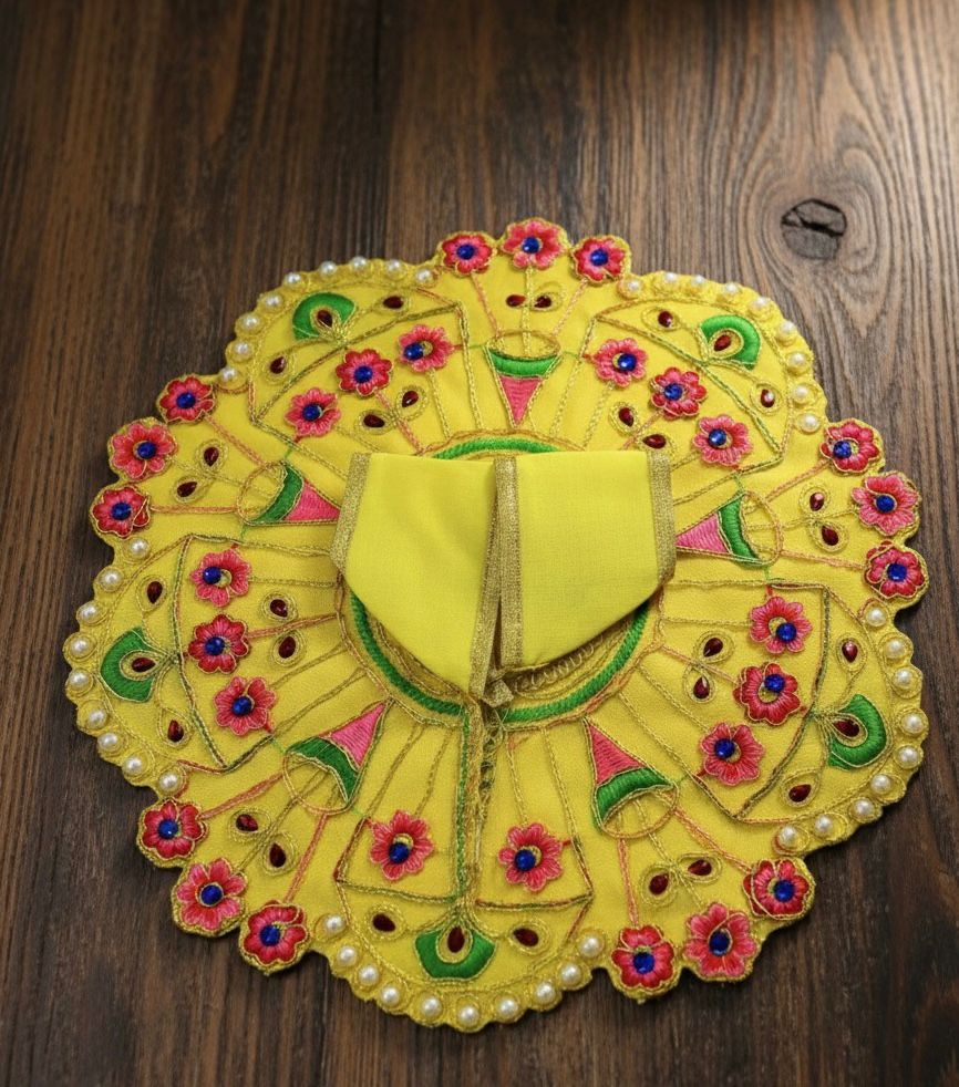 Yugalkishor Shringar Comfort Yellow Daily Seva Poshak with Pearl Trim (Clear and directly emphasizes comfort and daily use.) - Image 2