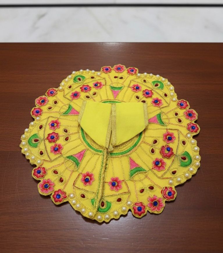 Yugalkishor Shringar Comfort Yellow Daily Seva Poshak with Pearl Trim (Clear and directly emphasizes comfort and daily use.) - Image 3